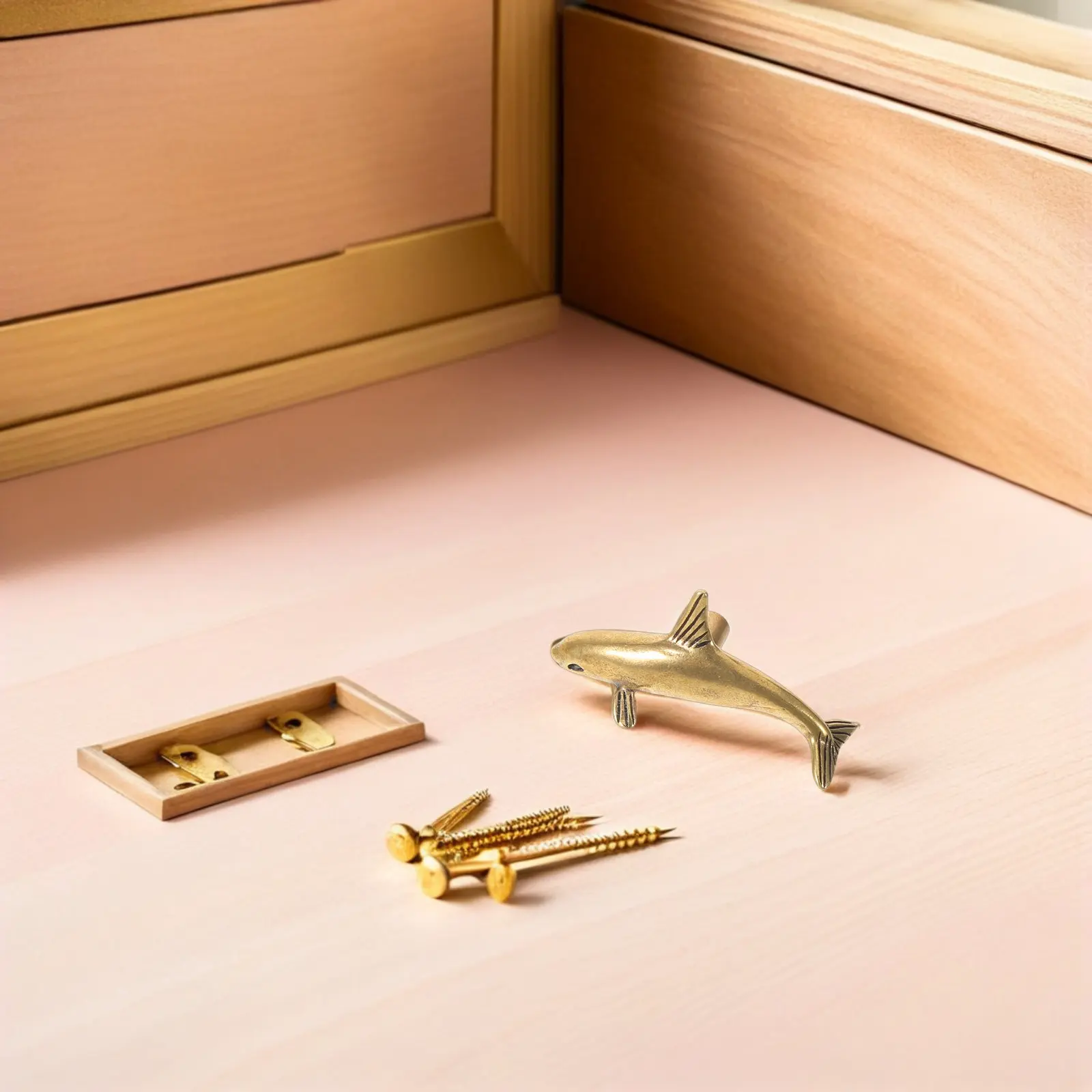 Brass Dolphin Drawer Pulls 2 Piece Solid Animal Cabinet Knobs Vintage Dresser Handles Kitchen Hardware