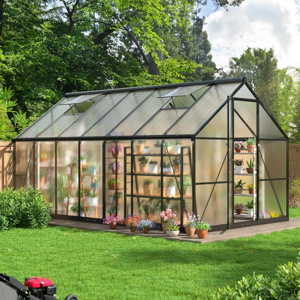 8x14 FT Greenhouse for Outdoors, Quick-fit Structure Greenhouse with Window for Ventilation, Aluminum Greenhouse for Garden