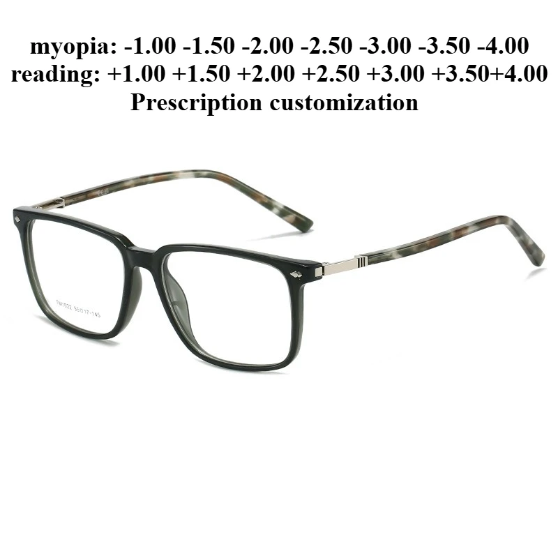 55Mm new ultra-light TR men's rectangular anti-blue light reading glasses custom myopia astigmatism light-induced discoloration