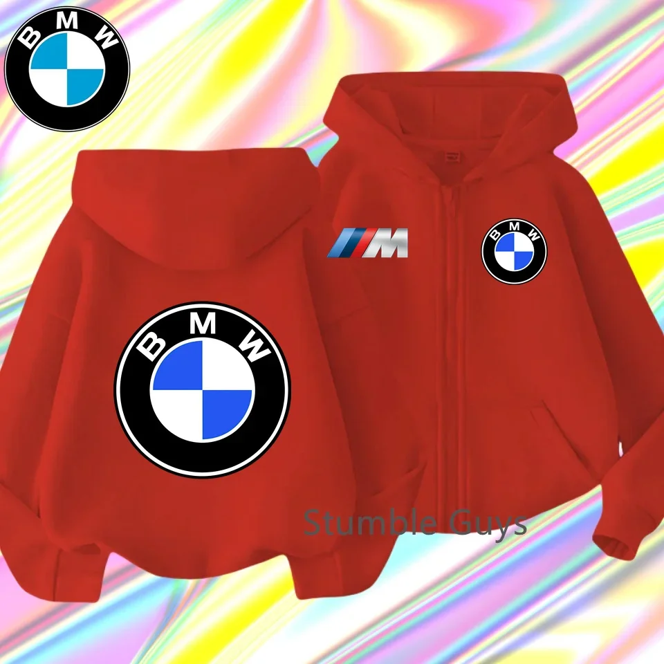 BMW أطفال قلنسوة بسحاب ملابس الخريف الشتاء الفتيان الفتيات الدافئة عارضة البلوز دراجة نارية نمط سترة ​