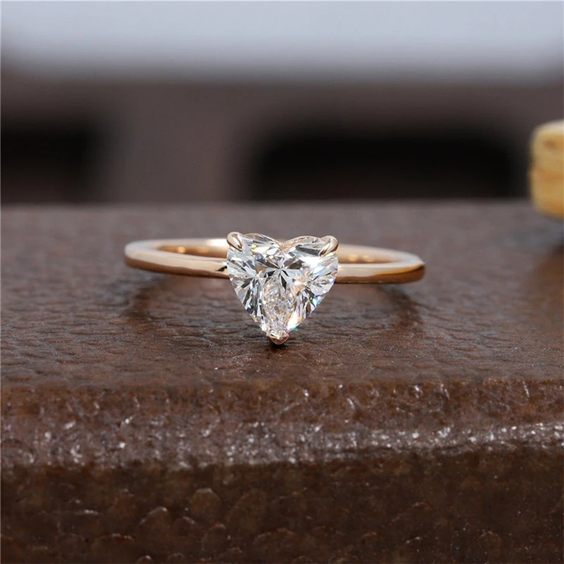 Fine Jewelry 14K Gold Ring 1.0 Carat Moissanite Ring Heart Cut Engagement Women Wedding Ring 18K 14K Yellow Real Gold Ring