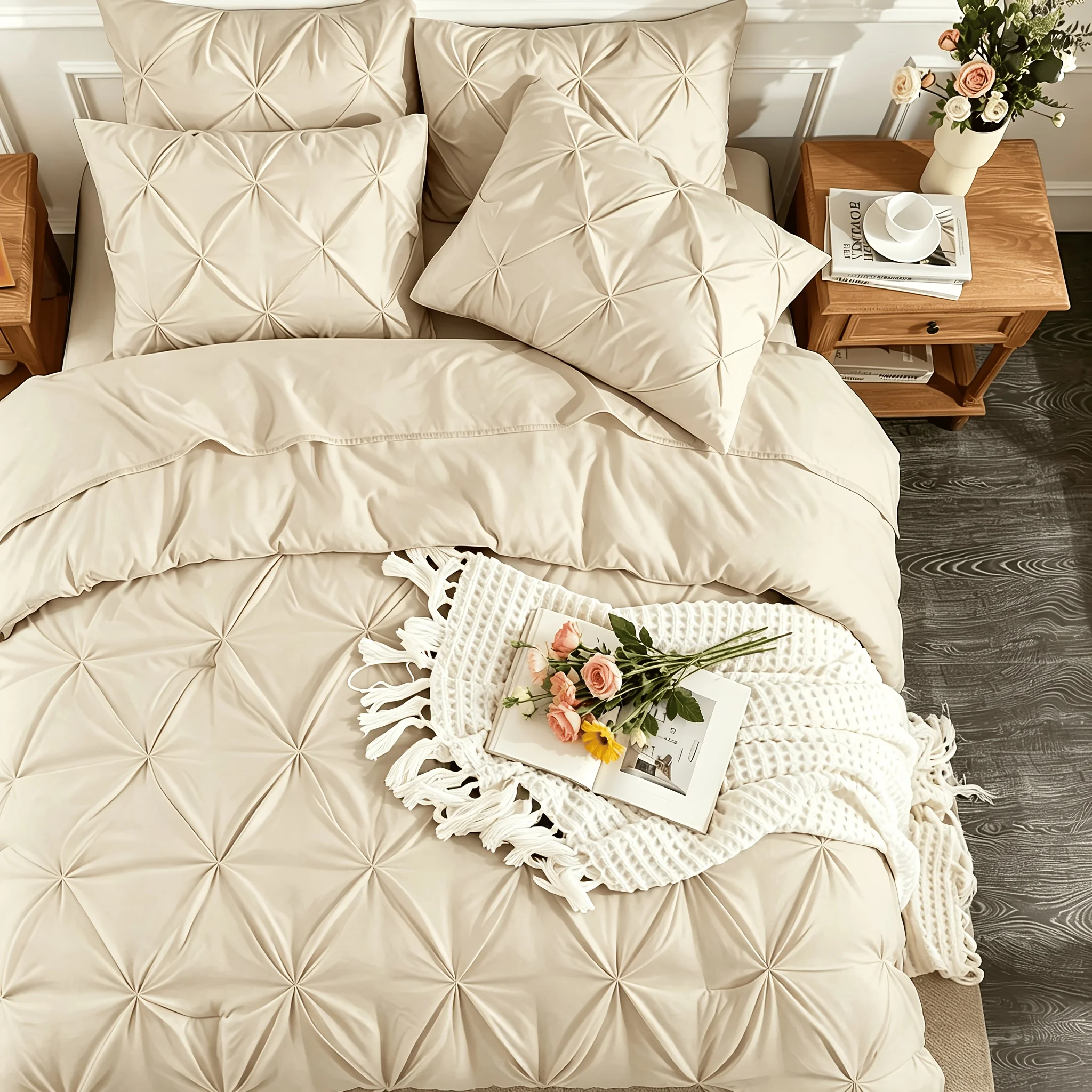 

7/5pcs Random Color Solid Color Pintuck Comforter Set-Luxury Soft Fluffy Bedding with Comforter, Fitted Sheet, Flat Sheet, And Pillowcases & Pillowsham-All Season Quilte Set, Hypoallergenic, Breathable, Easy Care, Valentine's Day Gifts