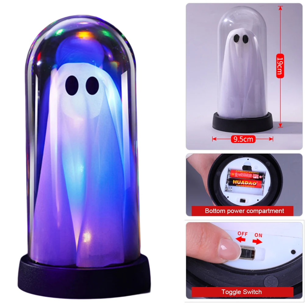 ハロウィンゴースト装飾ライトコードレスライトアップゴーストオーナメントランプガラスの下の暖かい光点灯ゴーストお祭り雰囲気ライト