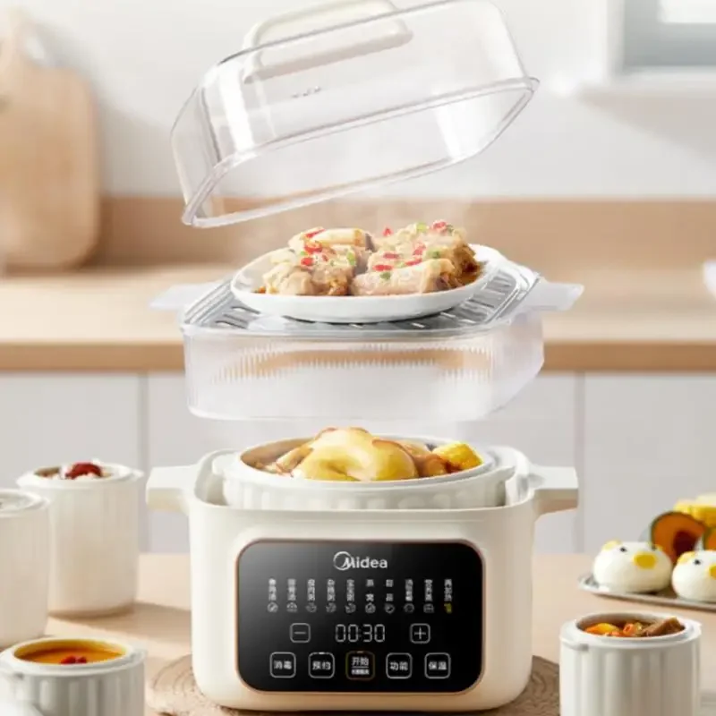 Midea Electric Stewpot Bain-marie 220V 600W Electric Food Steamer 2.5L Big Stewing Cup and 4*0.5L Small Stewing Cup Stew Pot