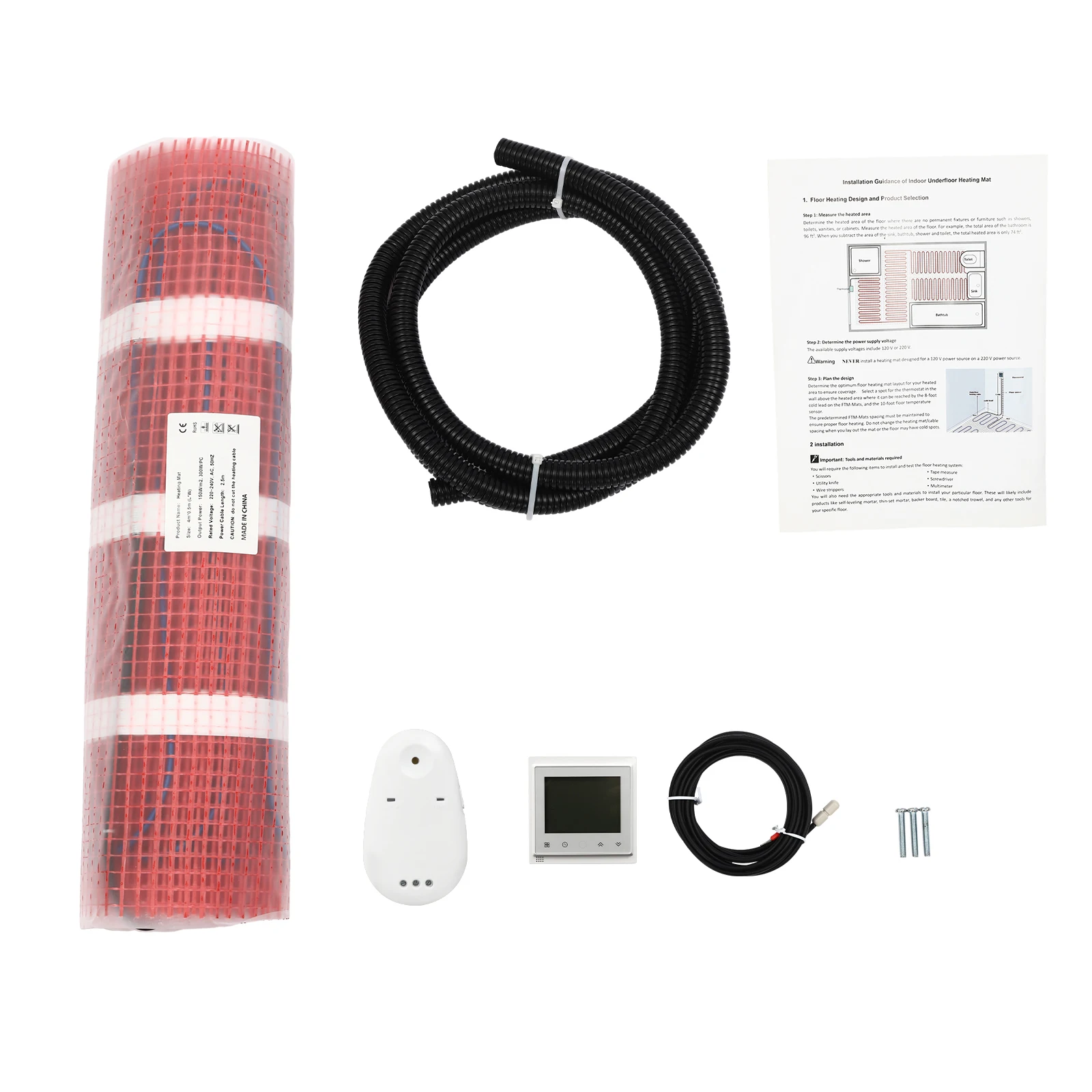 Kit riscaldamento a pavimento Smart WiFi Tappetino riscaldante a pavimento da 20 piedi quadrati con termostato e sensore, 240 W per piastrelle, legno, laminato Facile fai da te