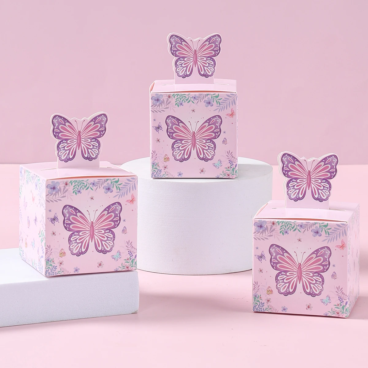 12/24szt Pudełko na cukierki Fioletowy różowy motyl Dekoracje urodzinowe Materiały ślubne Baby Shower Czekoladowe pudełko na ciasteczka Torba na prezent — zdjęcie 6