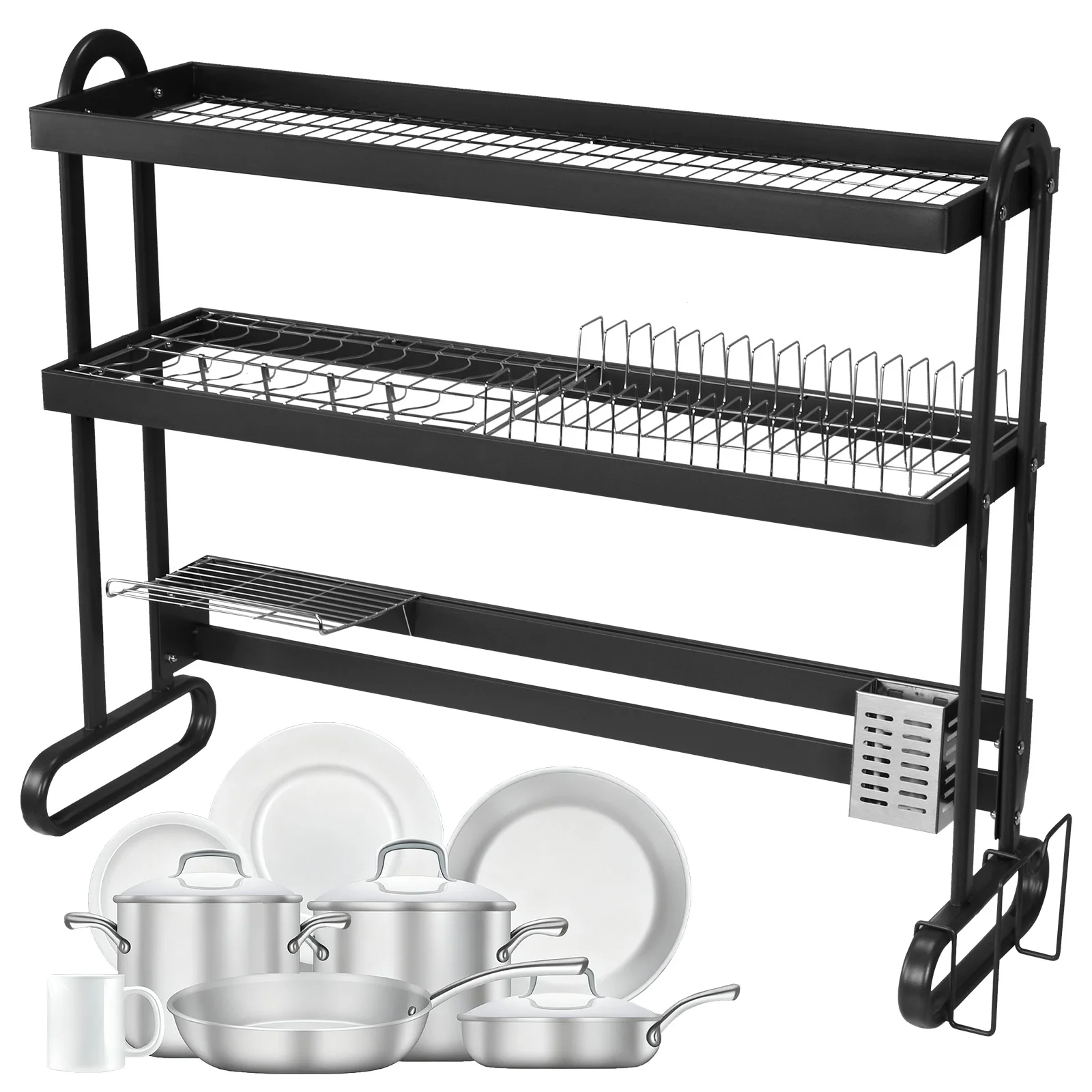 

Kitchen Counter Dishrack with Utensil Holder Over Sink Dish Drying Rack Thickened Sink Rack for Draining & Storing Dishes