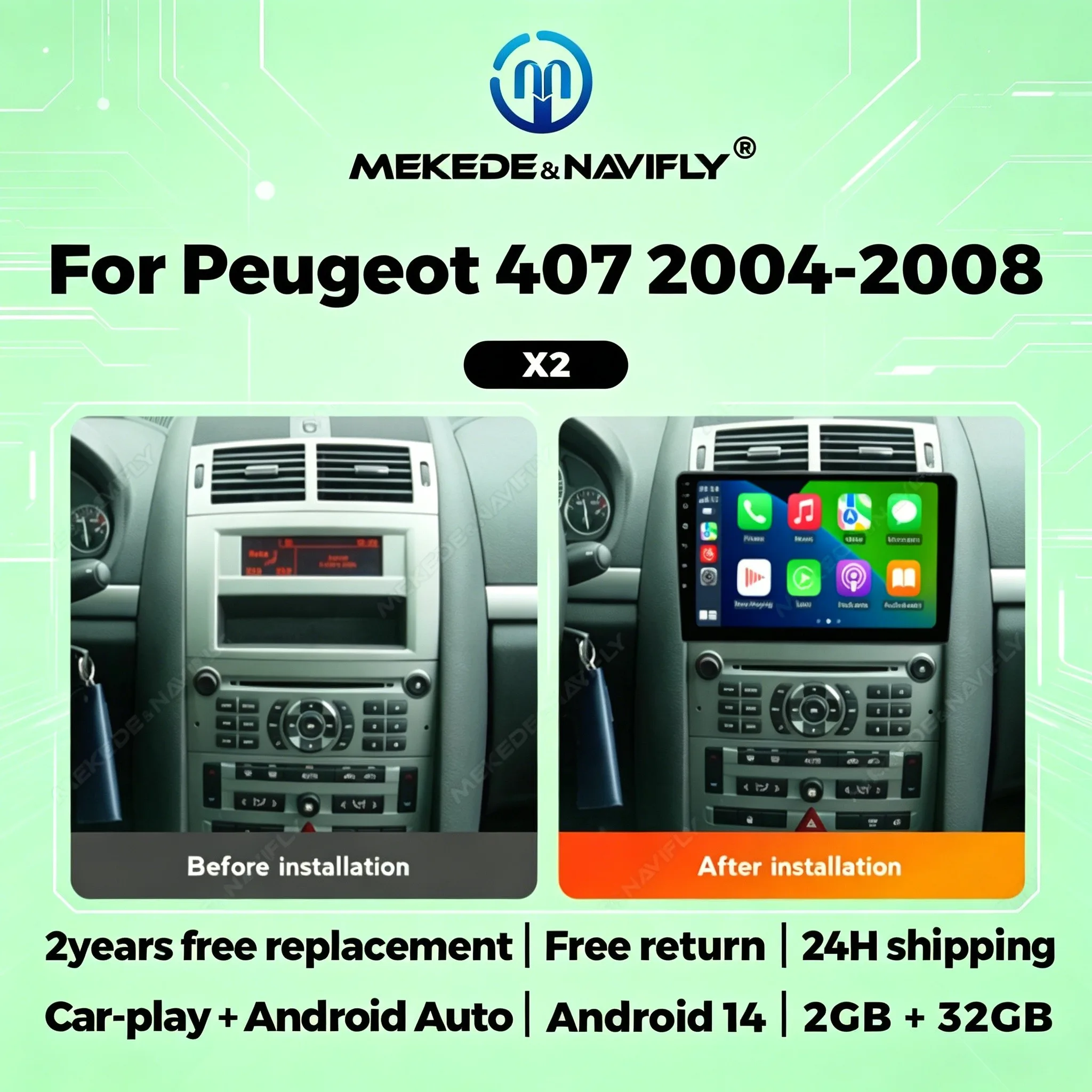 

9-дюймовая автомобильная магнитола для Peugeot 407 2004-2008, Android-система, GPS-навигация, мультимедийный проигрыватель, FM-радио