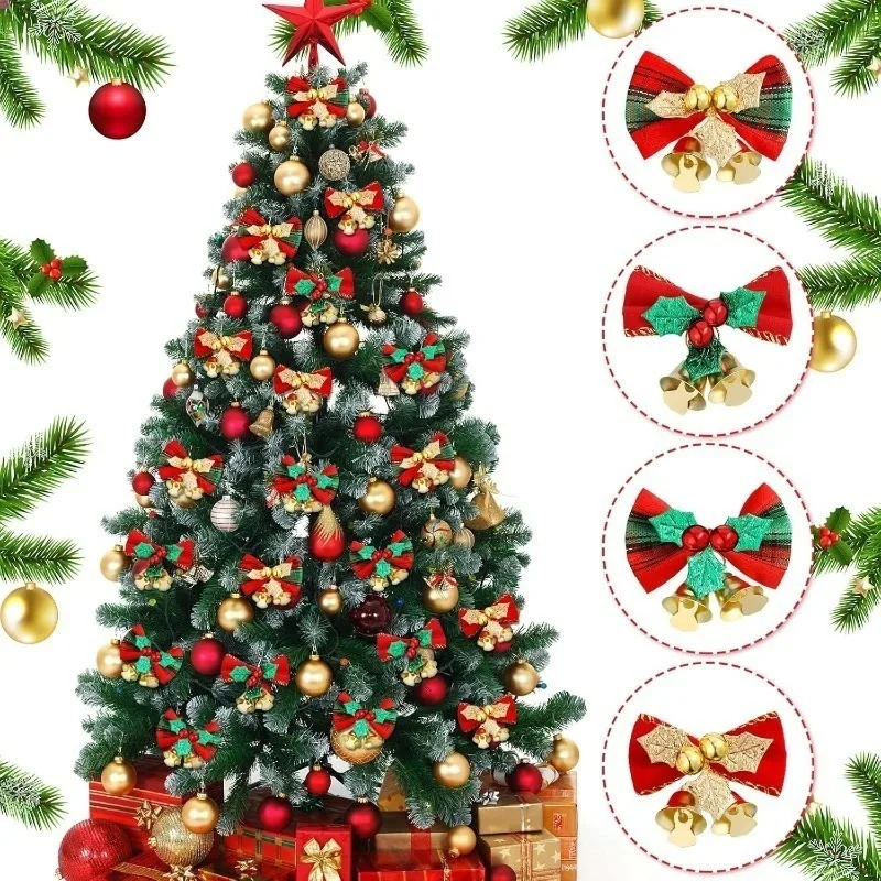 

1/3Pcs Mini Bows Christmas Decoration Crafts Christmas Bows for Present Bells DIY Craft for Tree Wreaths New Year Gift Ornament