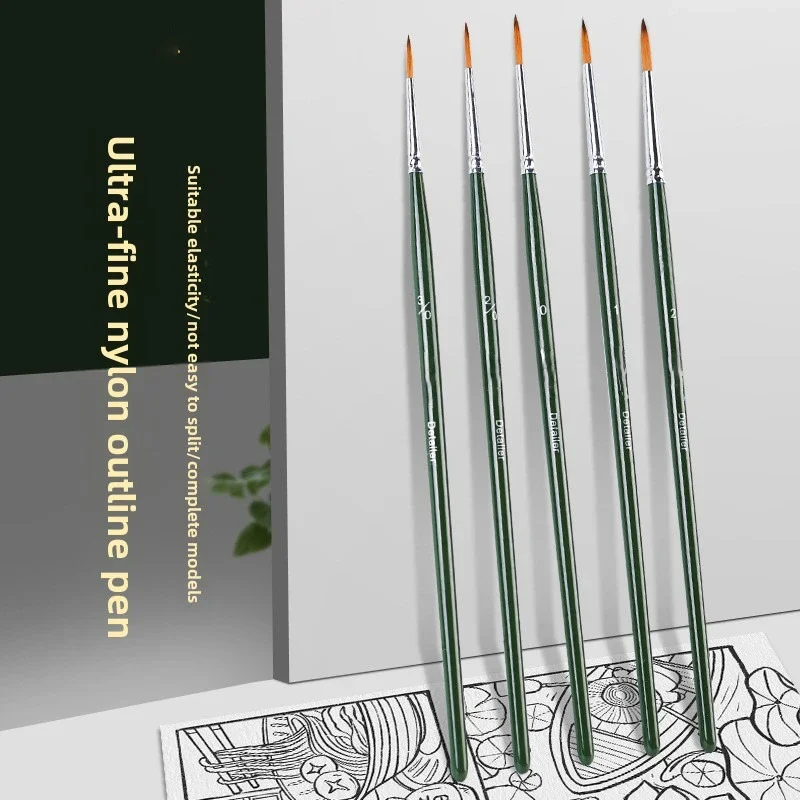 5 Pcs SetHook Line Pen Nylon Ultra-fine Hand Drawn Edge DIY Digital Oil Painting Acrylic Watercolor Pen Pointed Painting Brush
