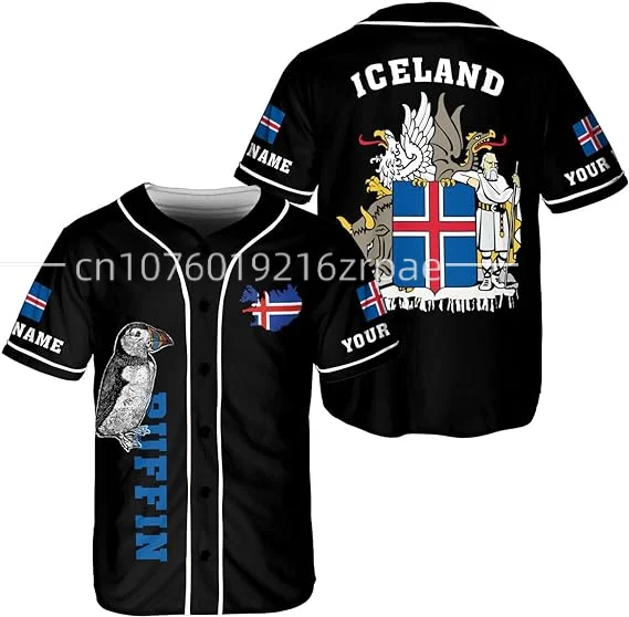 2024 Summer New Customized Iceland Baseball Jersey 3D Printed Men\'s and Women\'s Casual Fashion Street Baseball Shirt