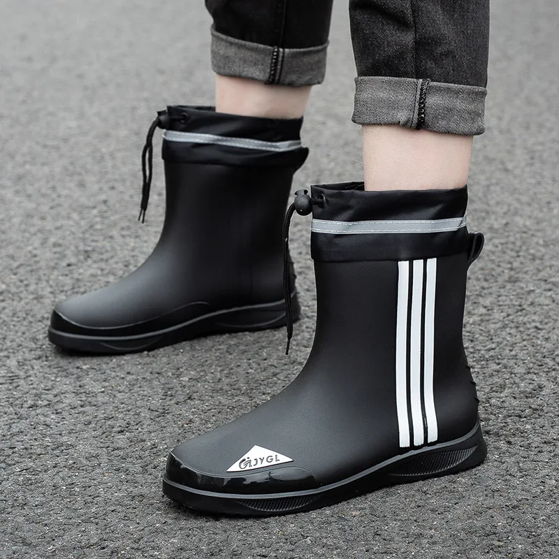 Men Mid-calf Rain Boots Slip-On Waterproof Rubber Rain Shoes Work Mud Boots Durable Non-Slip Boots for Farming Gardening Fishing