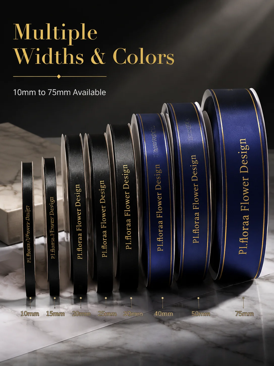 10mm-75mm Custom Satin Metallic Hot Stamping Foil Ribbon Personalized Shiny Ribbon for Wedding Gift Packaging 100 Yards/Lot
