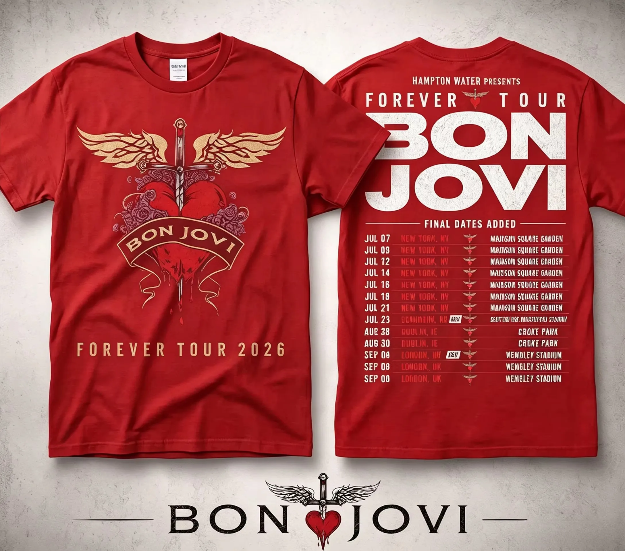 Bon Jovi Forever Tour 2026 T-Shirt für Männer und Frauen, doppelseitiger Druck, Herz-Schwert-Flügel-Grafik, Kurzarm-T-Shirt, Rockmusik-Konzert-Fanartikel – Detail 3