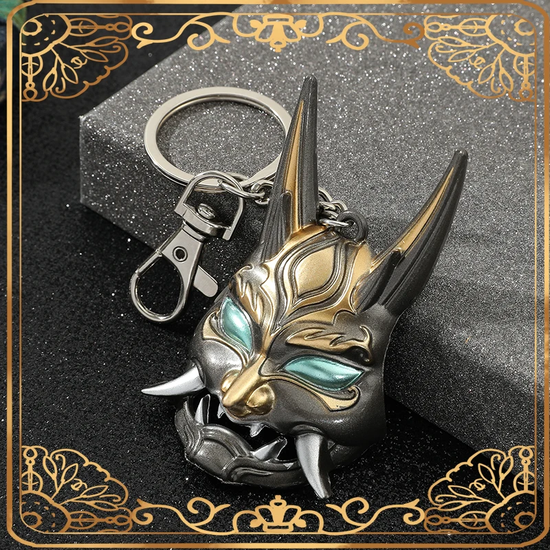 New Genshin Impact Yasha Xiao Mask Cosplay Alloy Key Chain Keychain Metal Necklace Pendant Prop