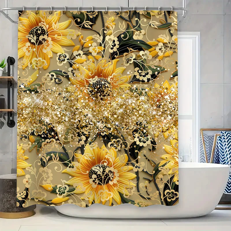 Sunflower Printed Shower Curtain Waterproof Home Decor Bathrooms Decorative Privacy Shield Curtains for Kitchen Bedroom Beige/Bl