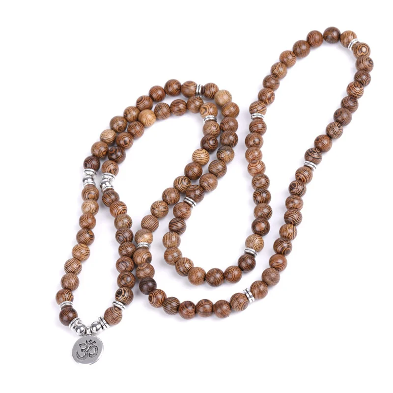 Multilayer Wood Beads Buddha OM Bracelet Tibetan Buddhist Mala Charm Rosary Bracelet Necklace Yoga Wooden For Women Men Jewelry