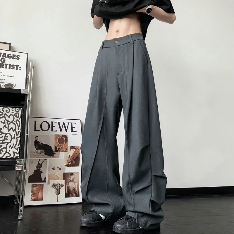 

Men's Summer Thin Long Pleated Knife West Pants Cleanfit Bootcut Casual Trousers Straight Leg Polyester Fiber Straight Tube