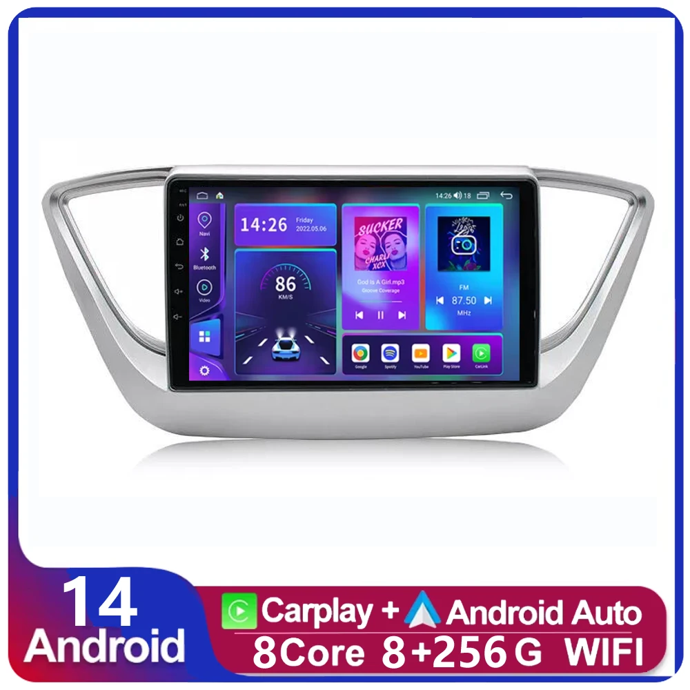 6G+128G Car Radio for Hyundai Solaris 2 Verna Accent 2017 2018 2019 2020 Android 14.0 Multimedia Player GPS Navi DSP RDS