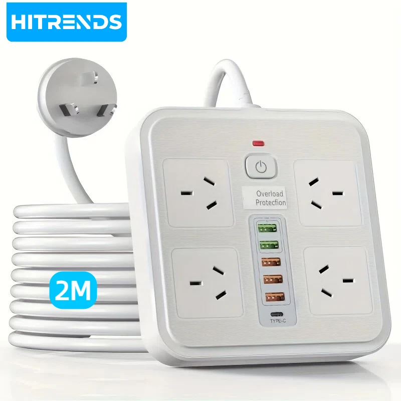 

Многофункциональная розетка HITRENDS 10-в-1, 5 USB-портов + 1 Type-C для быстрой зарядки, защита от перегрузки, подходит для дома и офиса.