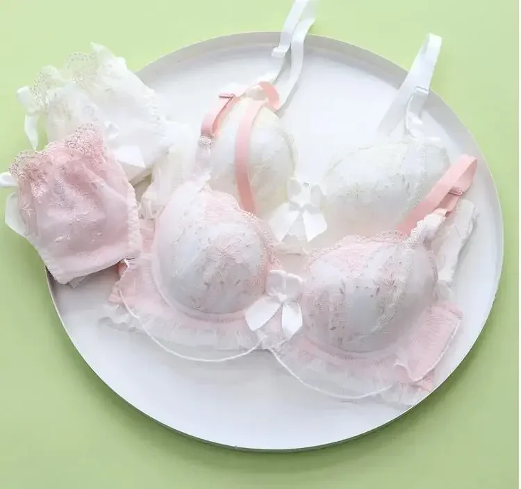 Sweet Cute Teenage Underwear Set, Push Up Bras for Small Breasts, ABCDEF Cup Lingerie for Fall Winter