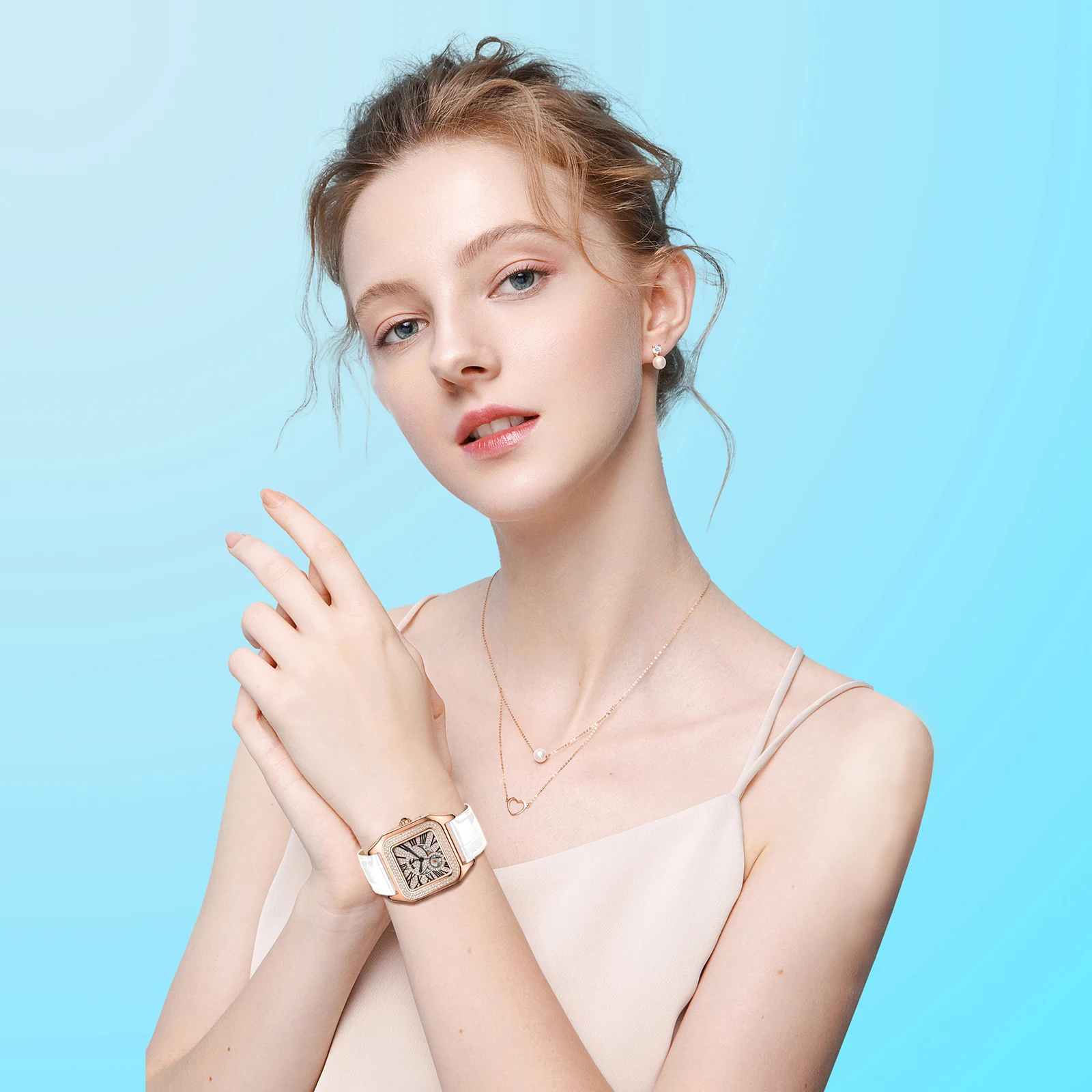 ساعة FolliFollie Equisite الماسية الكاملة للنساء أوتوماتيكية بحزام من جلد العجل باللون الذهبي الوردي ومينا مقاومة للماء 34 ملم للسيدات #6