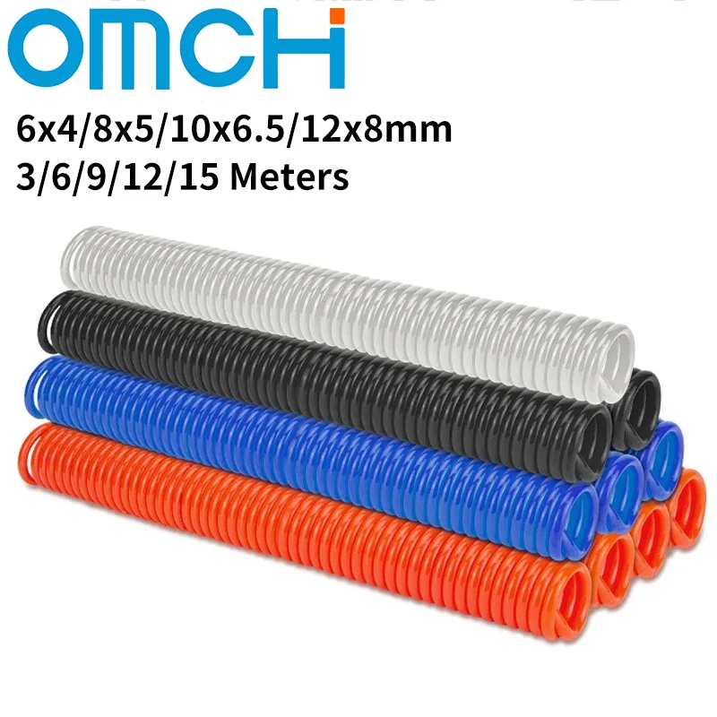 PU Air Compressor Hose Tube Spiral Pipe Pneumatic Polyurethane 3/6/9/12/15Meters 6*4mm 8*5 10*6.5 12*8mm Telescopic Spring Tool