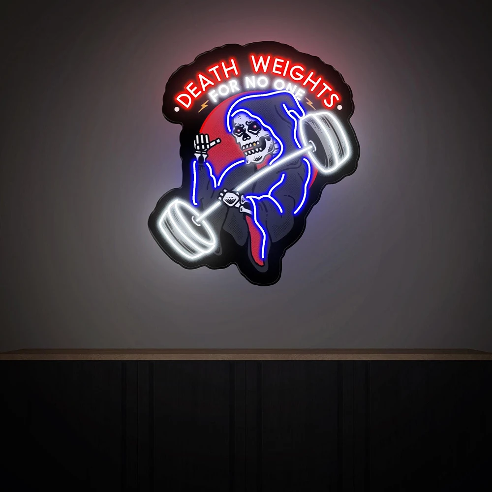 Death Weights for No One Neon Sign UV Print Artwork Acrylic Led Light Sign GYM Room Wall Decor Personalized Custom Neon Light