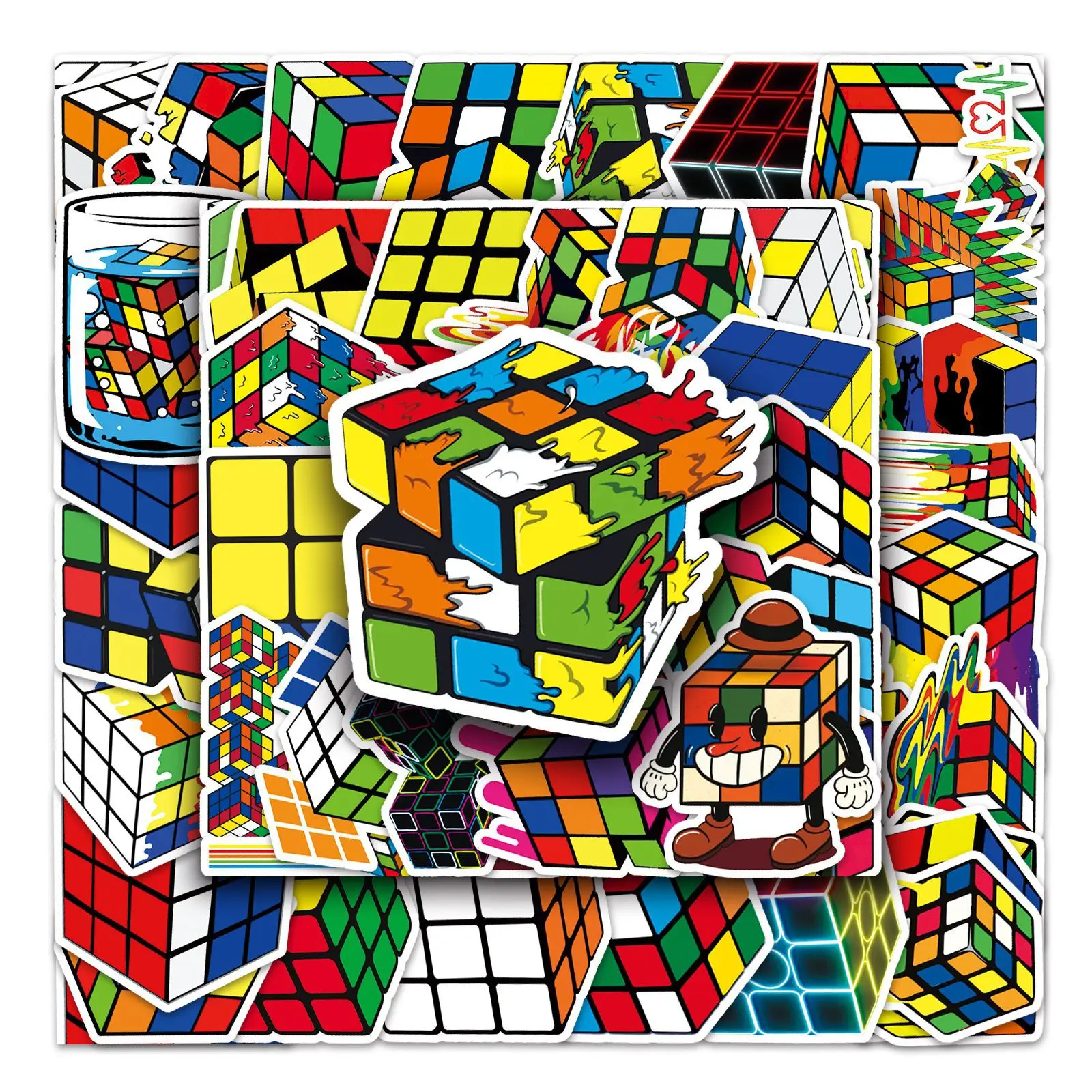 50 Pcs Magic Cube Designer Toys Cartoon adesivi impermeabili Graffiti creativi Skateboard Notebook Laptop decorazione Sticker