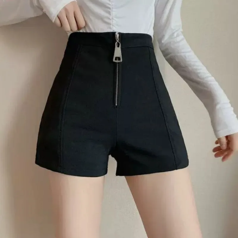 Women Black Shorts Skinny Summer All-match Sexy Zipper Minimalist Comfortable Holiday Cozy Gentle Temper Trendy Feminine 2024