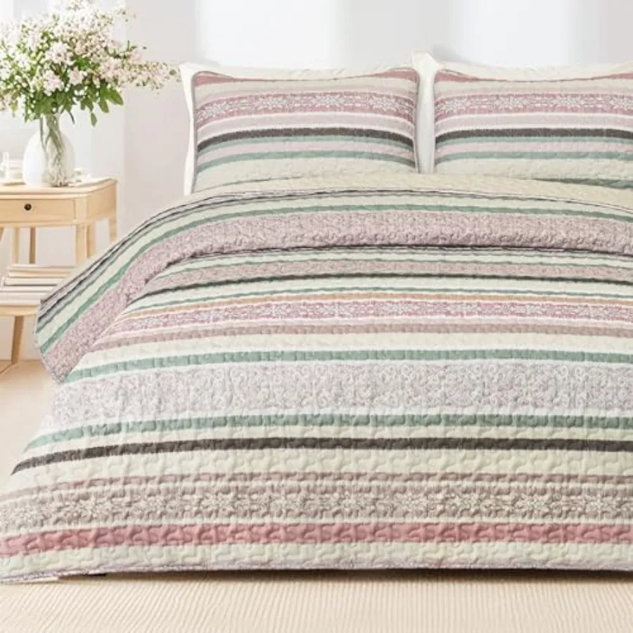 

Двустороннее бохо-покрывало размера Queen, розовое, легкое, всесезонное, в богемном стиле, с принтованными полосами, комплект постельного белья