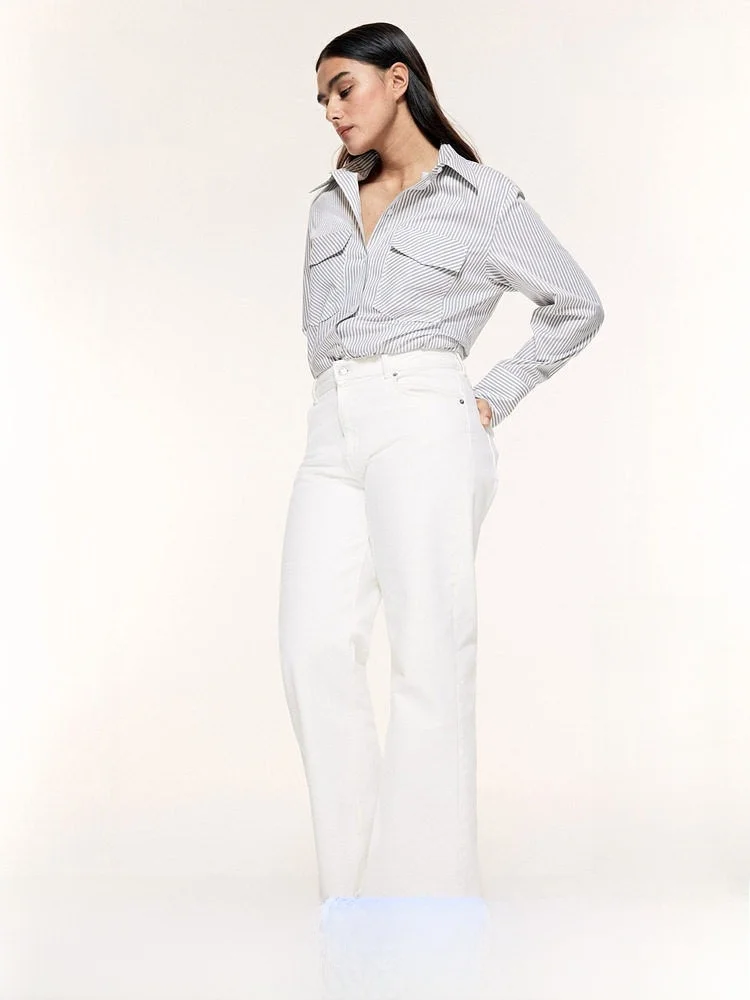 

H&M Slim Fit Silk Shirt Summer Fashionable Women's Clothing Casual Style Long Sleeve Striped Pattern 100% Cotton