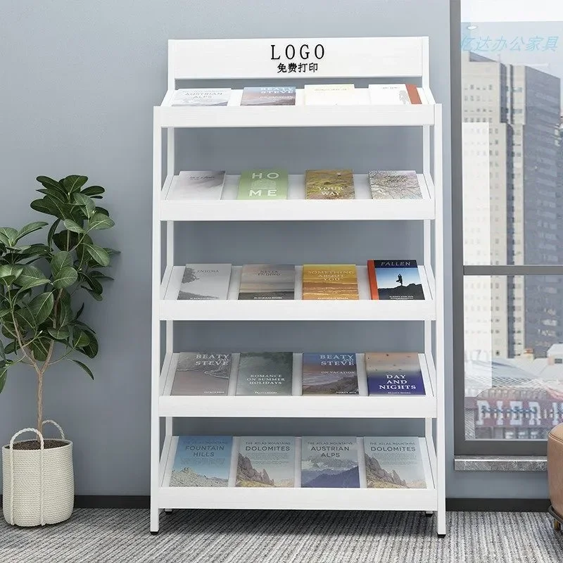 Multifunctional Wrought Iron Magazine Newspaper Rack Floor Standing Book Display Shelf Office Storage Organizer for Books and