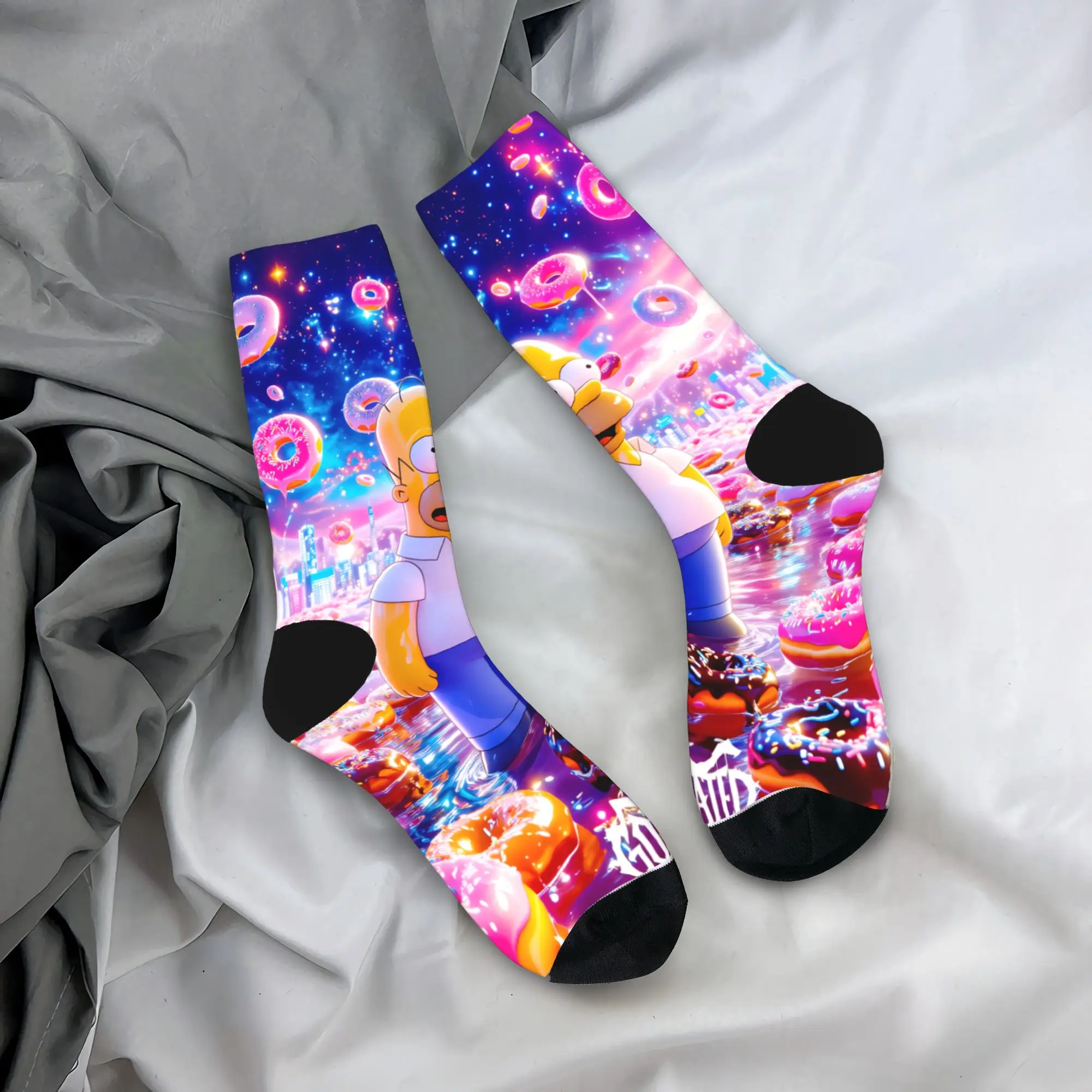 

S-Simpsons Homer Donut Fantasy World Socks Leisure Stockings Couple Soft Running Socks Autumn Graphic Anti Skid Socks