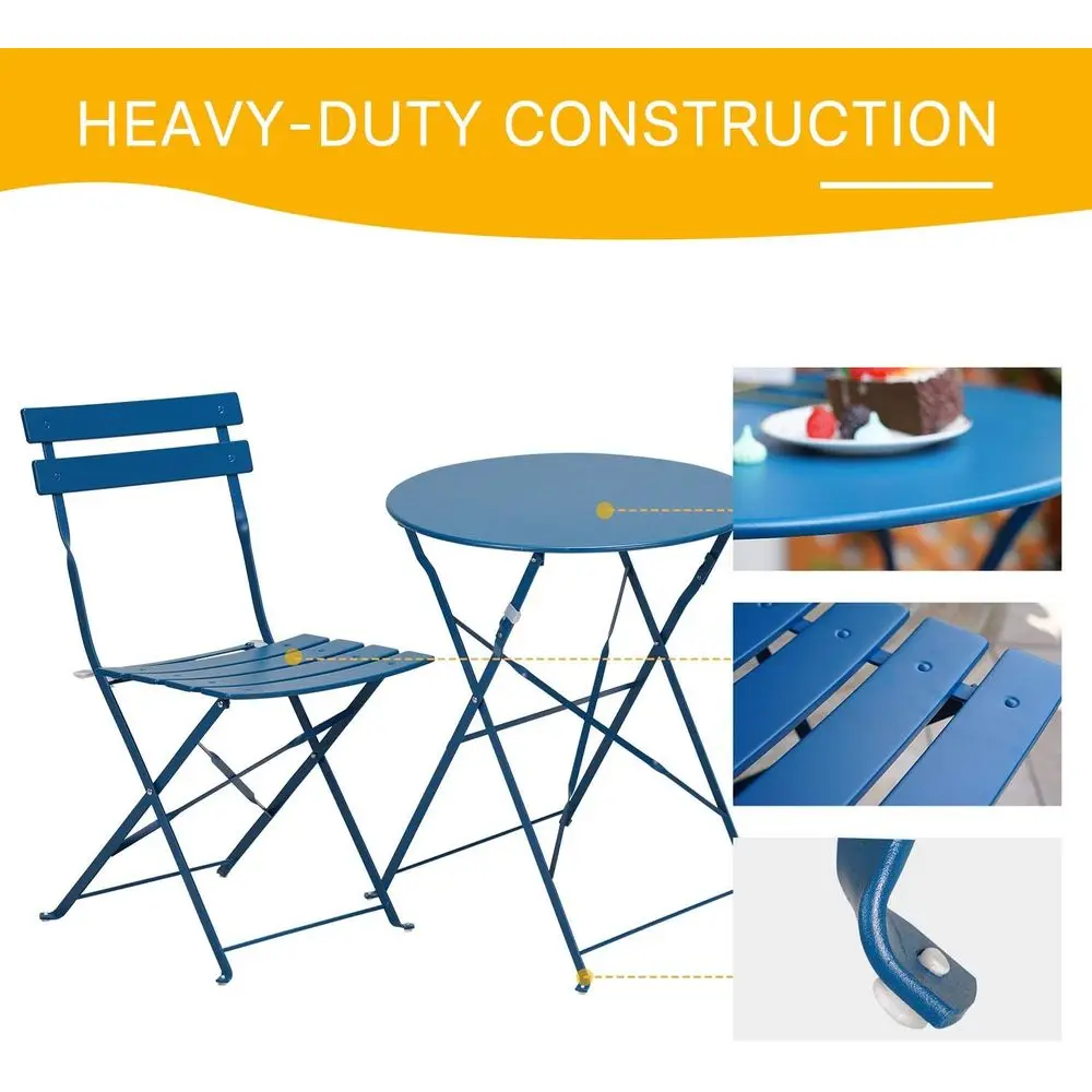 의자 2개와 테이블 1개가 포함된 3피스 접이식 비스트로 세트, 실내외 사용에 적합, 파티오, 마당 또는 정원에 이상적