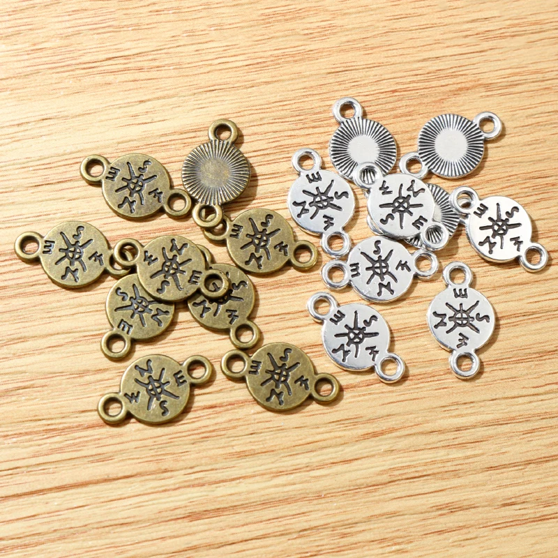 Kompass-Charms, 40 Stück, 16 x 9 mm, Anhänger, passend für Vintage-Bronze, tibetische DIY-Schmuckzubehör