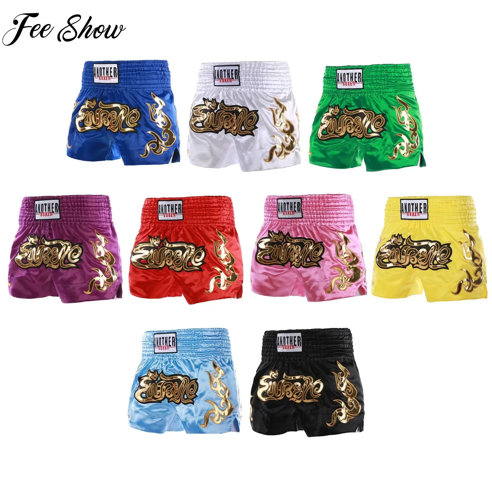 Kids Boys Girls Muay Thai Shorts Boxing Shorts Breathable Embroidery Kickboxing Training Pant Child Martial Arts Fight Equipment