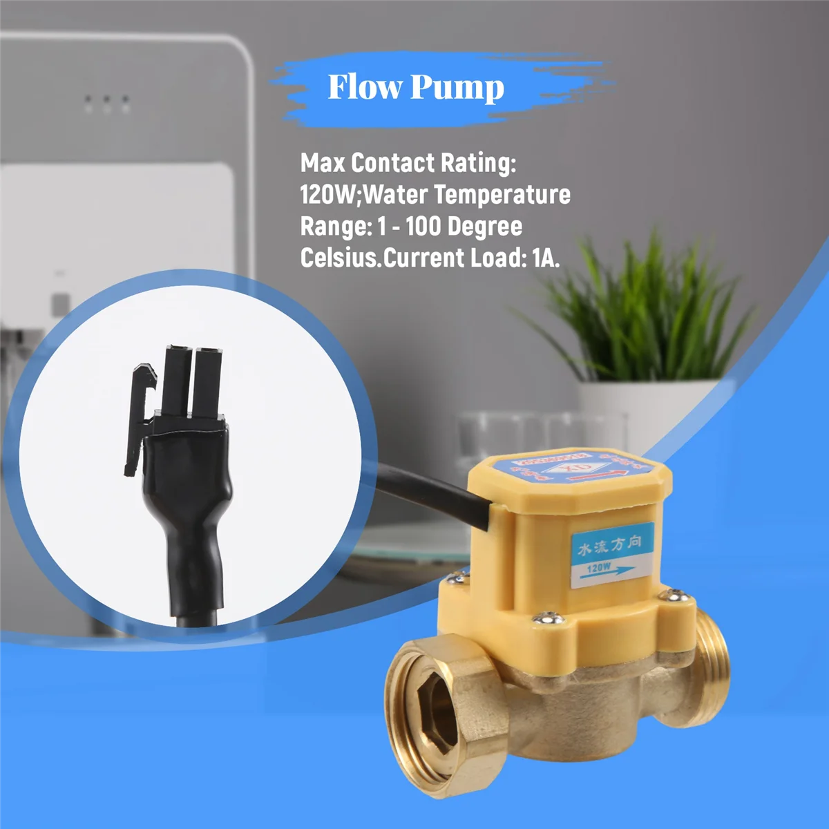 

New 3C-26mm 3/4" PT Thread Connector 120W Pump Water Flow Sensor Switch