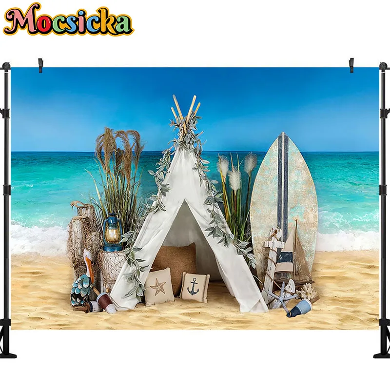 Sea Beach Photography Backdrop Summer Picnic Portrait Background Photo Studio Aloha Party Decoration Props Blue Sky Banner