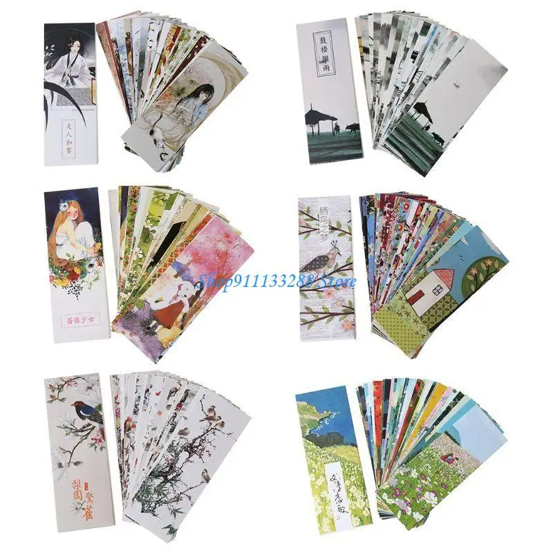 G88D 30pcs Flowers Birds Bookmarks Paper Page Notes Label Message Card Book Marker