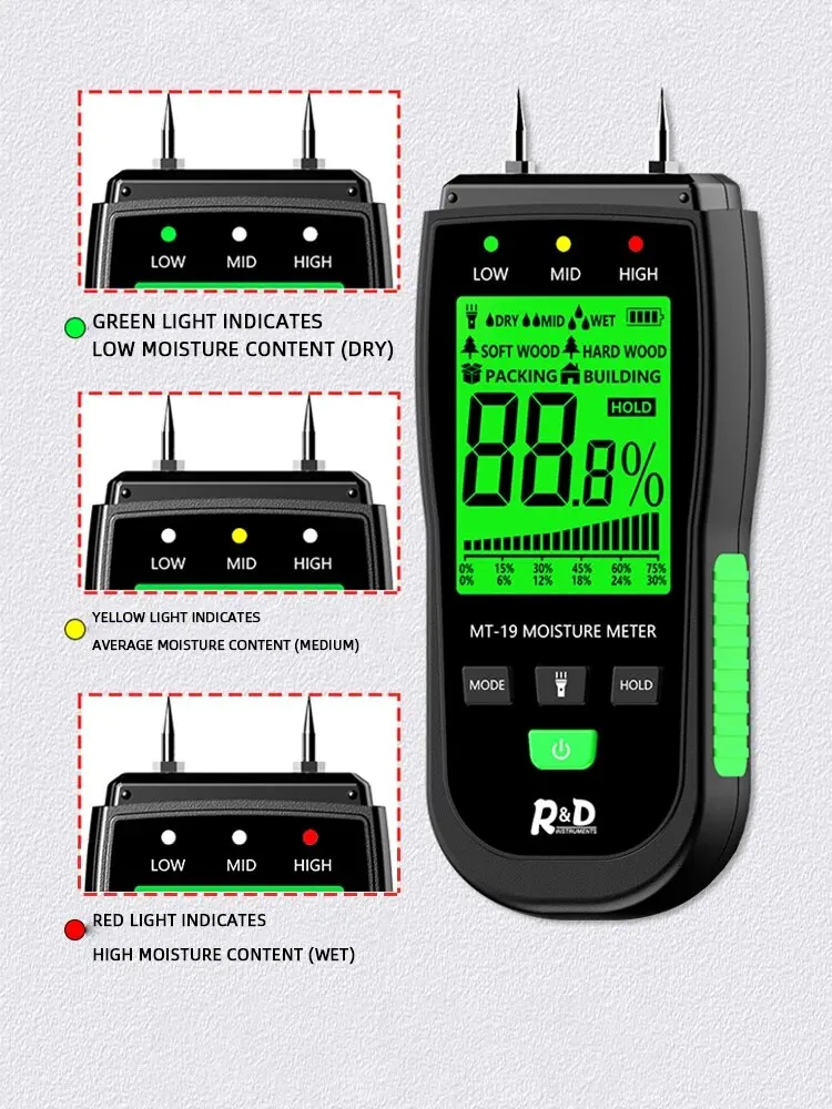 1PC MT19 Wood Moisture Meter Wall Moisture Tester Cardboard Hygrometer Cement Brick Moisture Meter