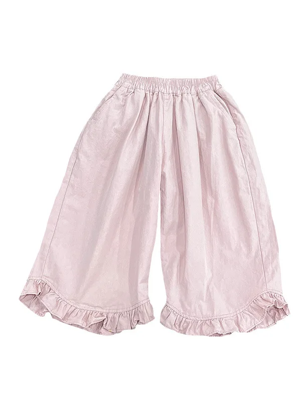 

Summer 2025 Korean Sle Girls Pink Ruffle Wide Leg Pants Baby Casual Versatile Faionable Casual Trousers for Girls