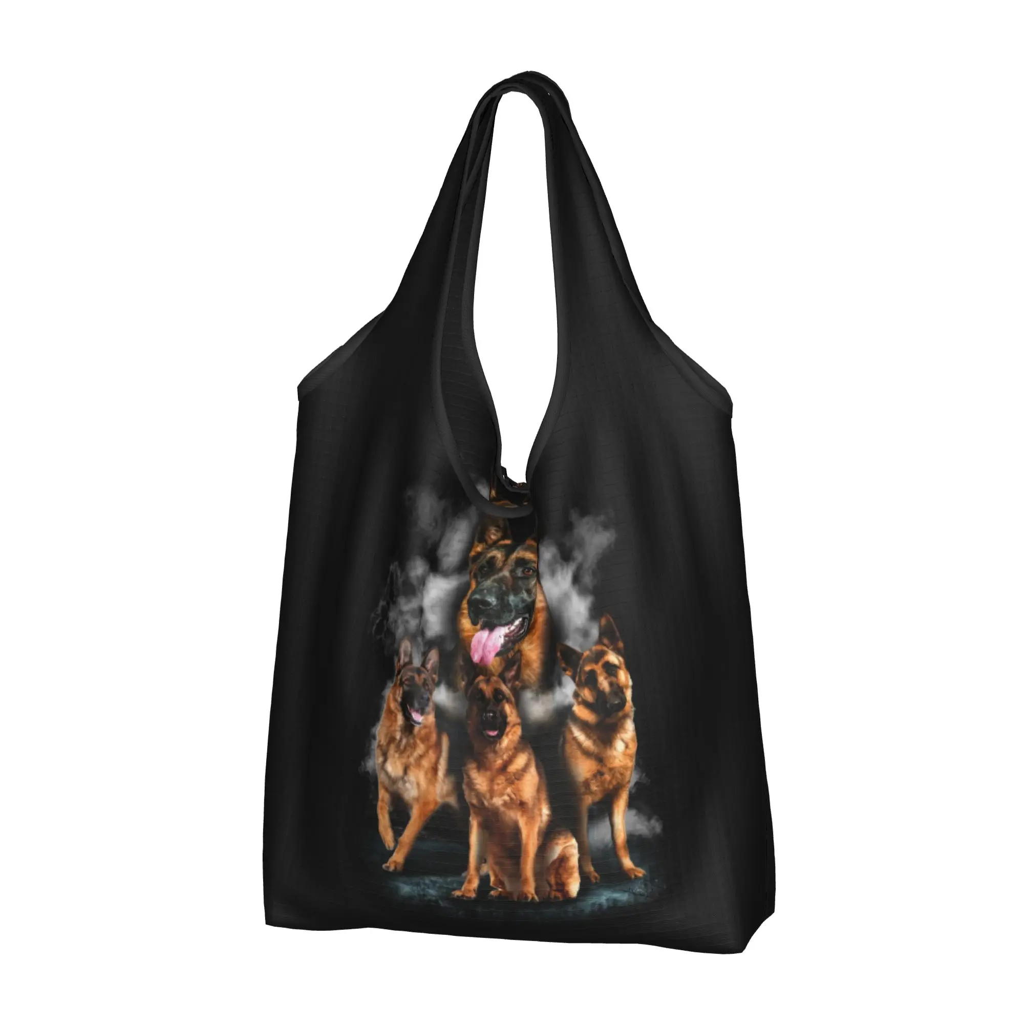 Kawaii German Shepherd Dog Shopping Tote Bags Portable Animal GSD Grocery Shoulder Shopper Bag
