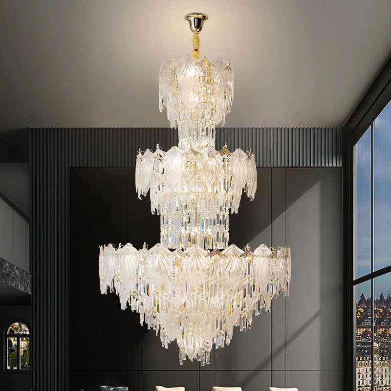 Postmodern Home Decoration Light Luxury Villa Living Room Empty Crystal Lamp Hotel Lobby Chandelier Duplex Mid Floor