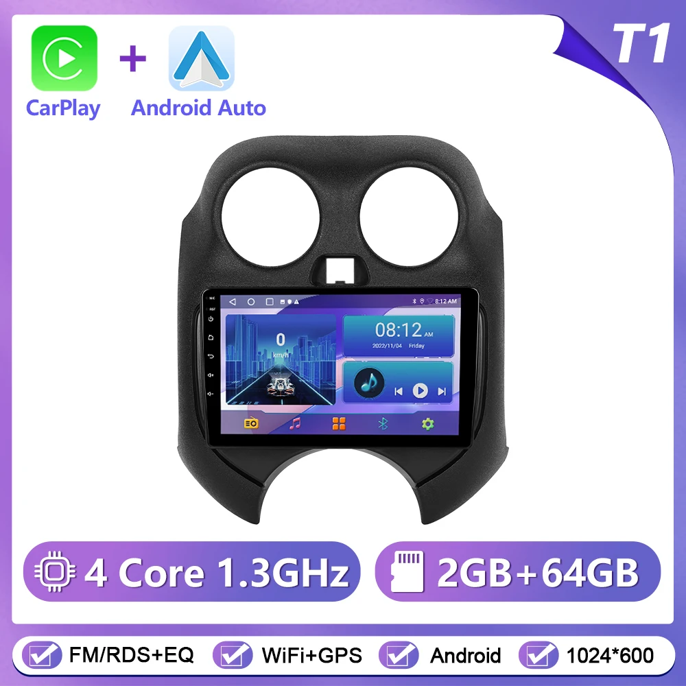 Podofo Draadloze CarPlay Android Auto Autoradio voor Nissan Micna 2010-2017 GPS Navigatie 2Din Multimedia Autoradio Stereo
