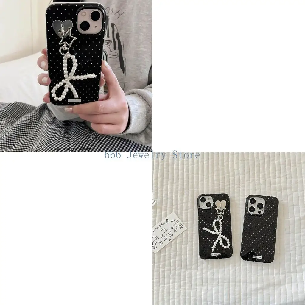 F2TD Pearls Beads Bows Cellphone Lanyard Star Bowknot Pendant Phone Chain Accessory