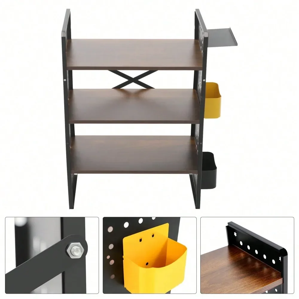 

Трехуровневая полка-органайзер с 2 ящиками для хранения, подвесная полка с железным каркасом, настольная полка из МДФ для офиса, учебы, прикроватная полка
