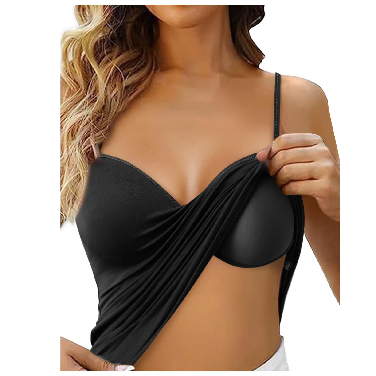 

Однотонный бюстгальтер с подкладкой, Женская майка, регулируемый Топ на тонких бретелях, топы для похудения со встроенным бюстгальтером, сексуальные майки для женщин