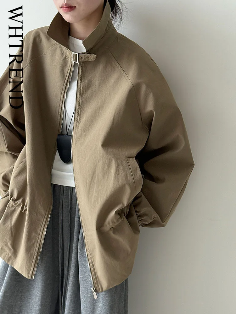 

WHTREND нишевая свободная куртка в корейском стиле на шнурке, пальто для женщин, осенние новые повседневные куртки на молнии WH1692