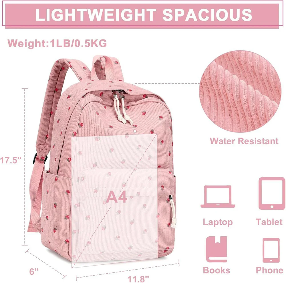 New Teenage Backpack Personalized Name Primary and High School Corduroy Strawberry Girl's Computer Backpack Female Travel Bags